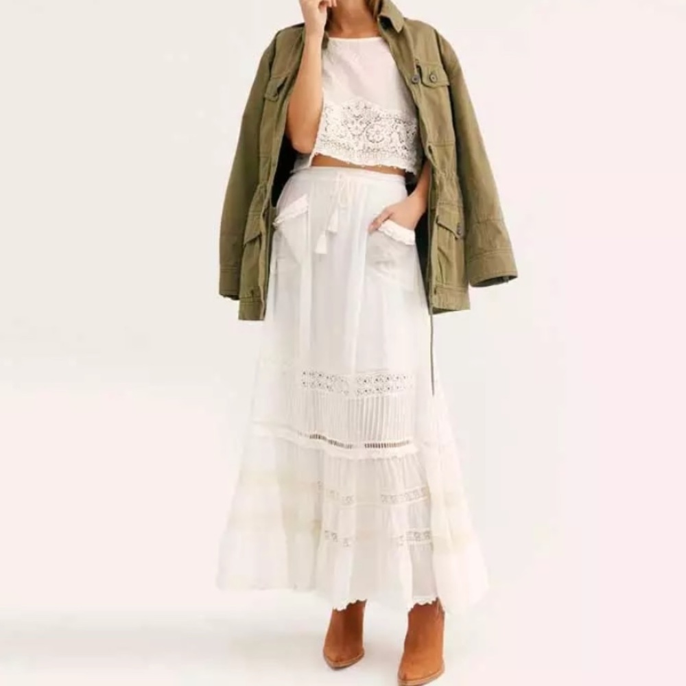 Gypsy Bohemian White Crochet Lace Maxi Skirt - Picture 3 of 11
